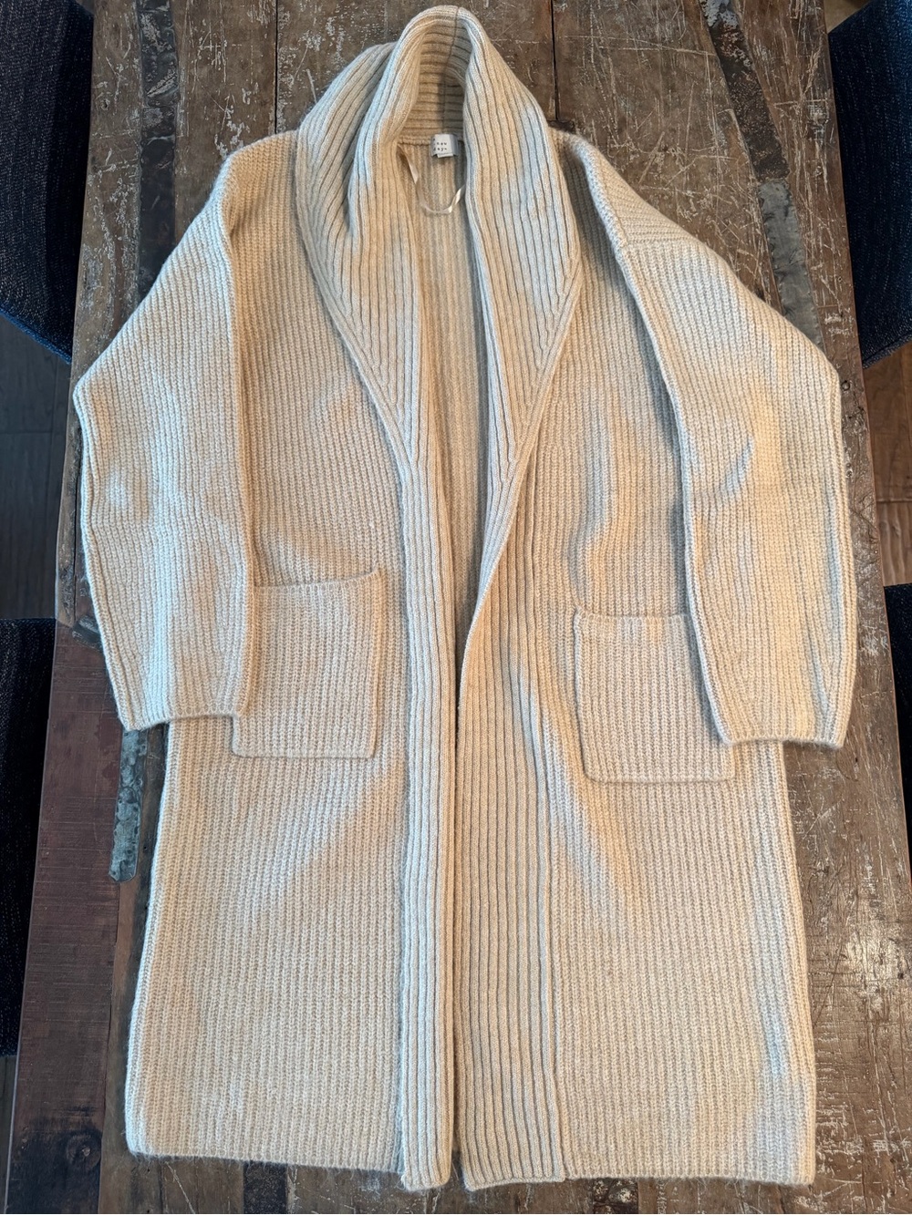 A New Day Long Beige Open Cardigan - Perfect for the Brrrr Months! Size M/L
